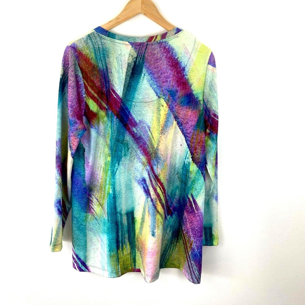 Soft Surroundings Tunic Top Large L Colorful Artsy Spring Purple Abstract Lunch - Picture 2 of 16